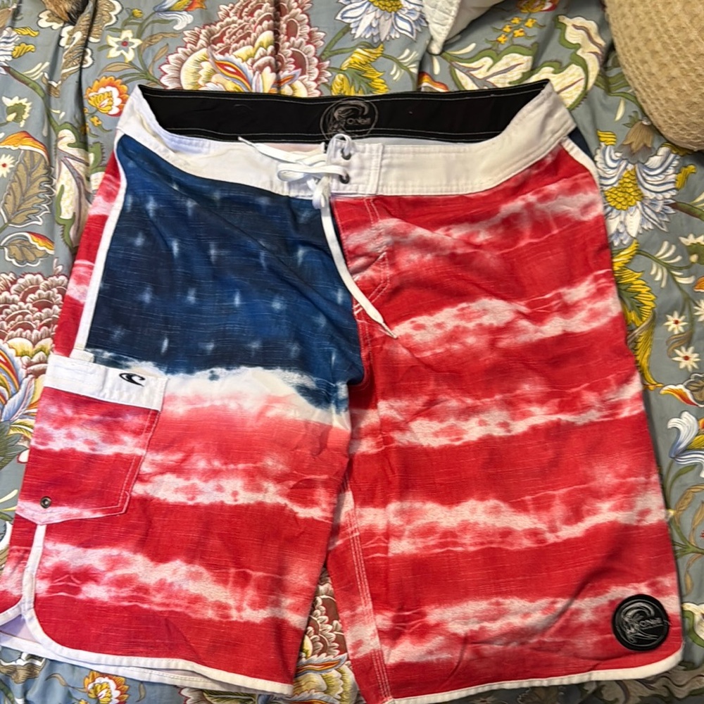 O'Neill Red White Blue Board Shorts